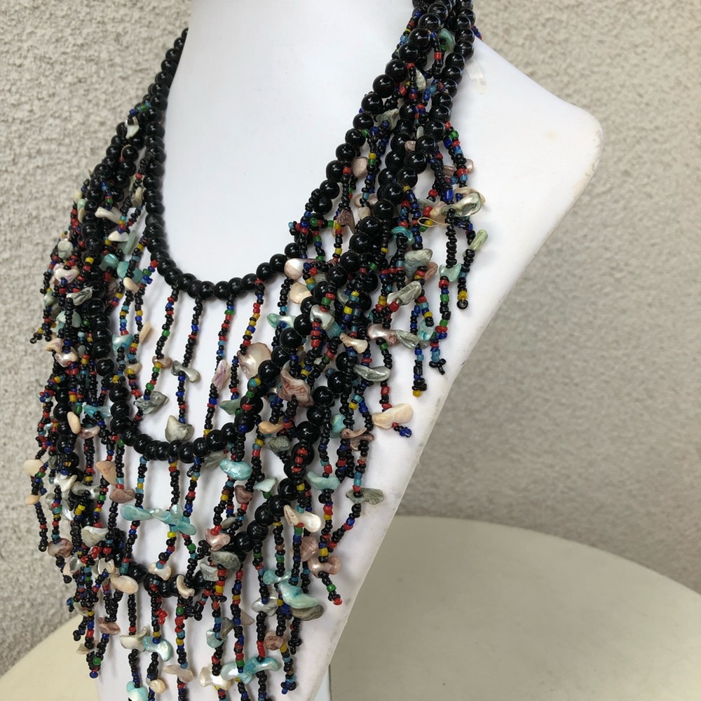 Boho Dangle Multi Stands Beaded Shell Necklace - image 2